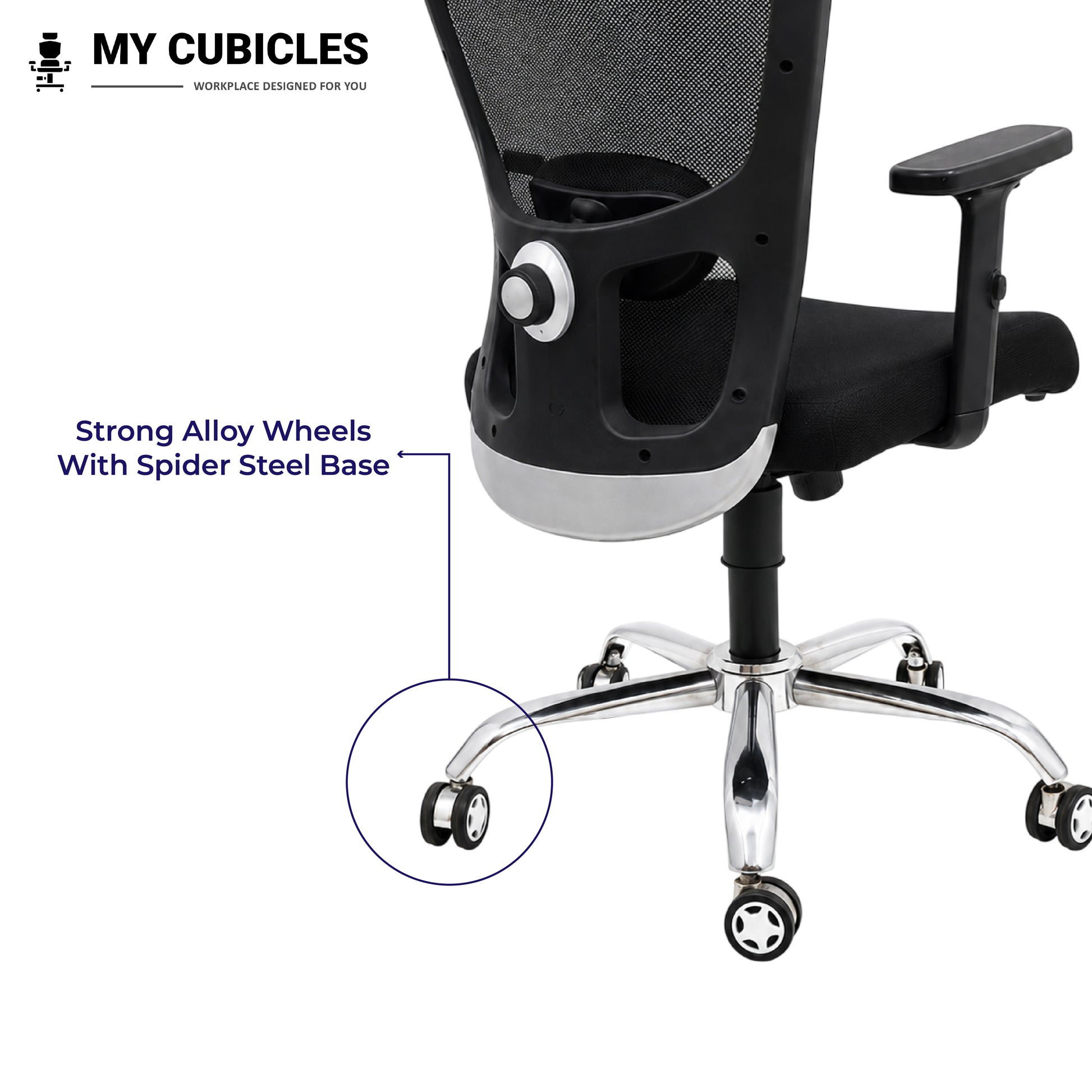 Jazz low back office and study chair - alloy wheels view