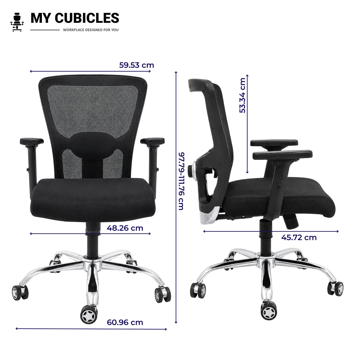 Jazz low back office and study chair - dimension view