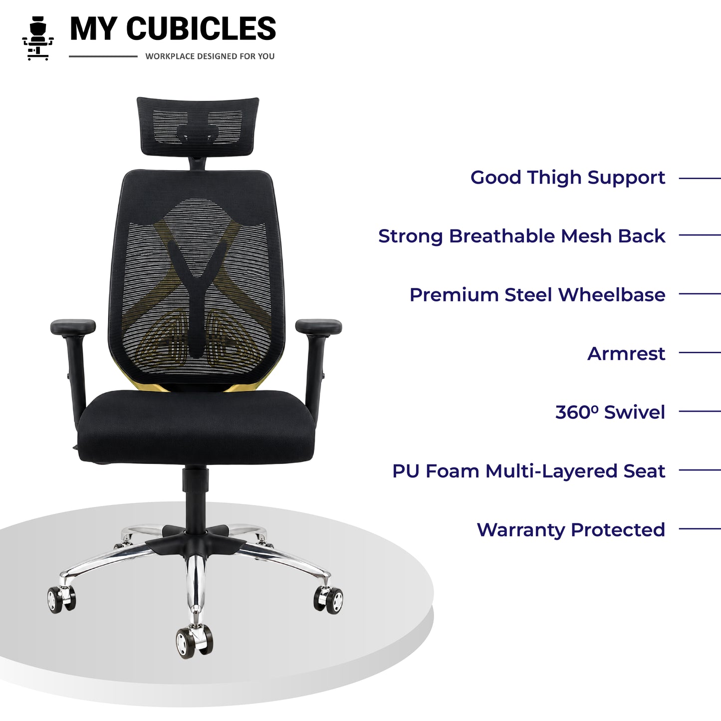 Lunar Black Office Computer Chair for Home - All Features View