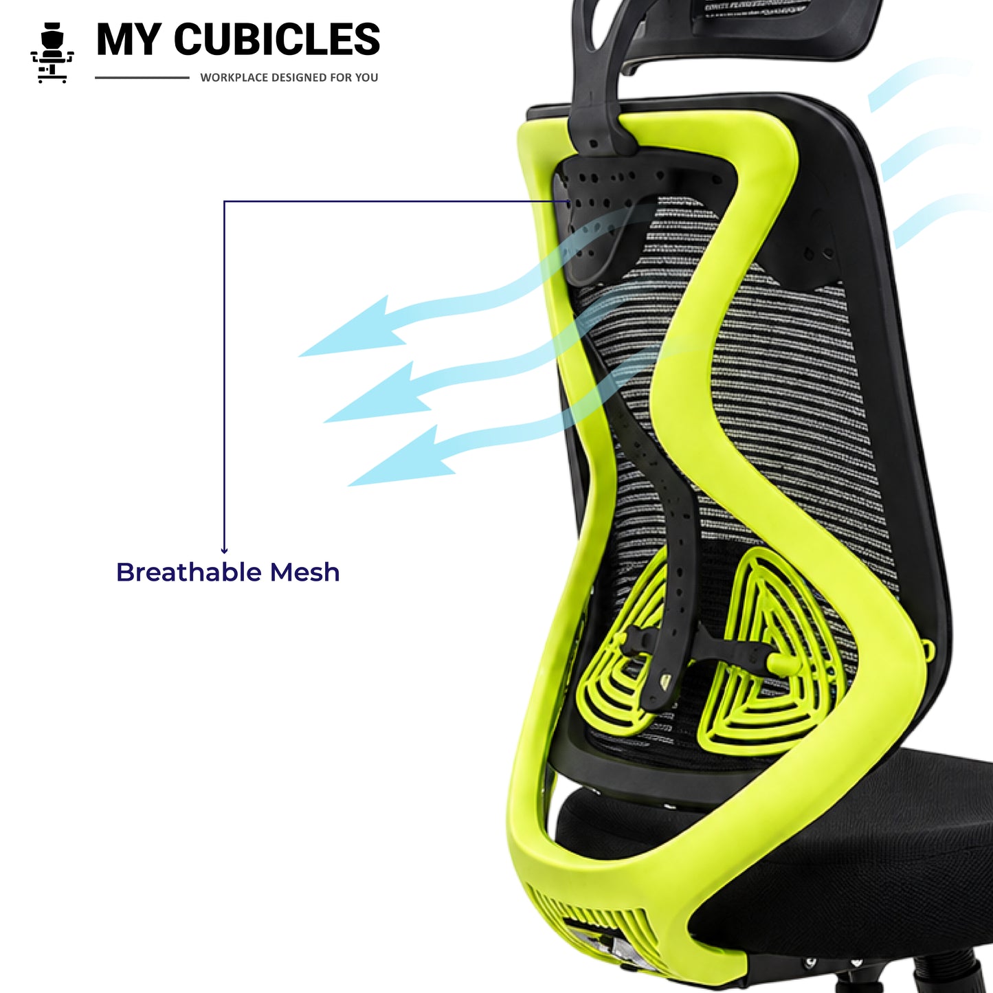 Lunar Black Office Computer Chair for Home - Breathable Mesh Back View