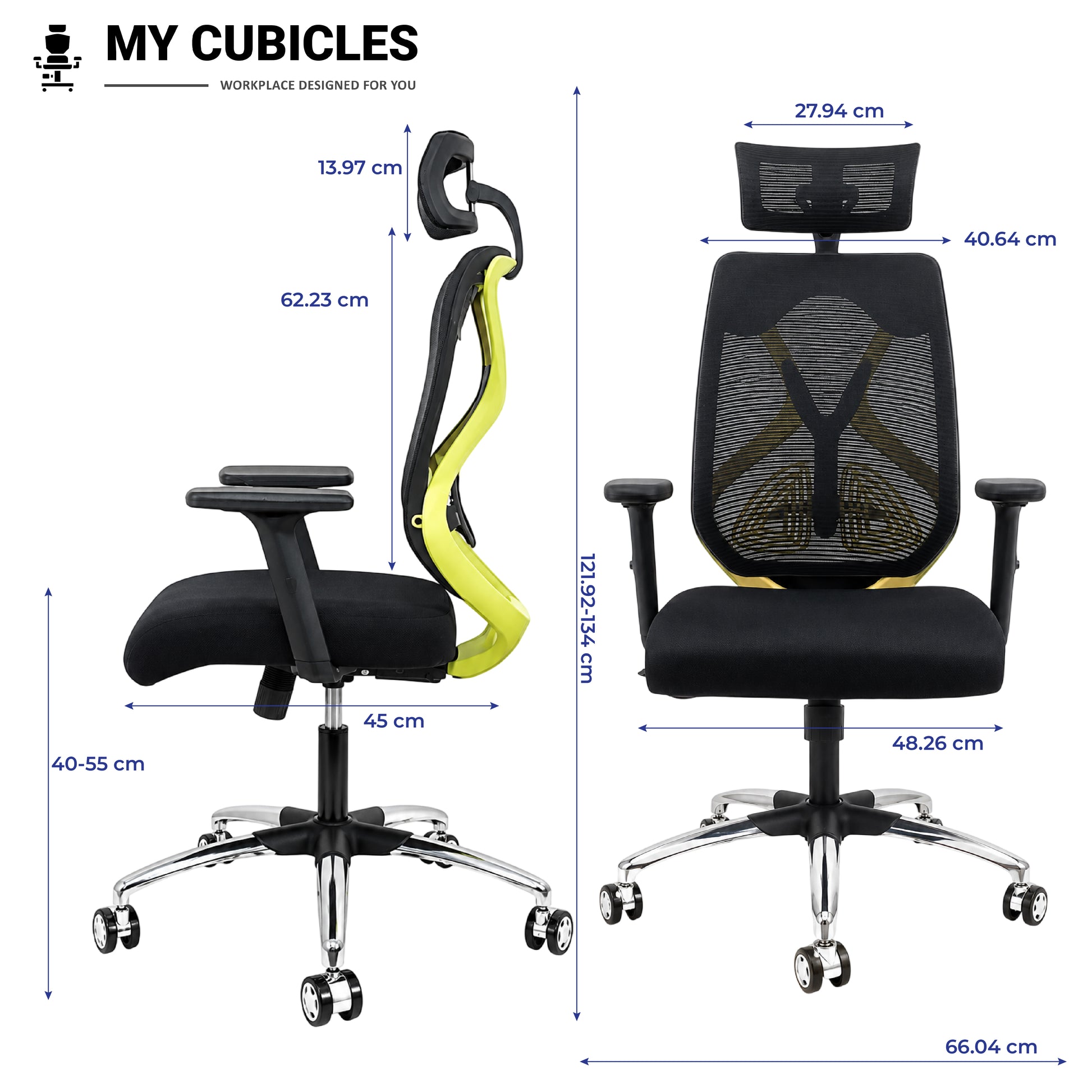 Lunar Black Office Computer Chair for Home - Dimension View
