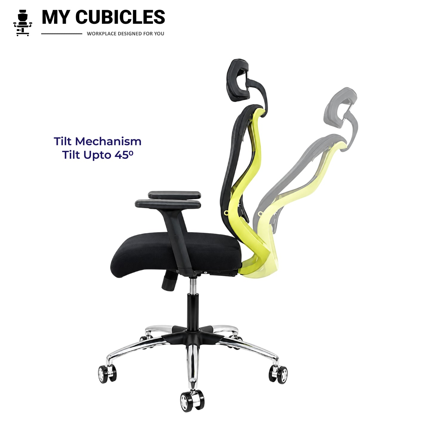 Lunar Black Office Computer Chair for Home - Tilt Mechanism View