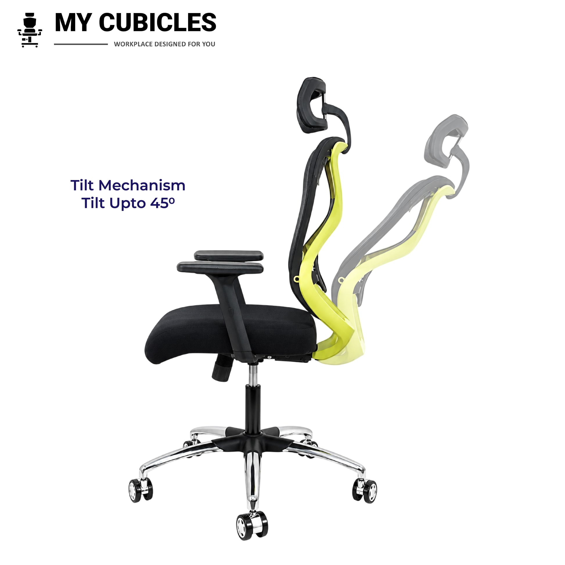 Lunar Black Office Computer Chair for Home - Tilt Mechanism View