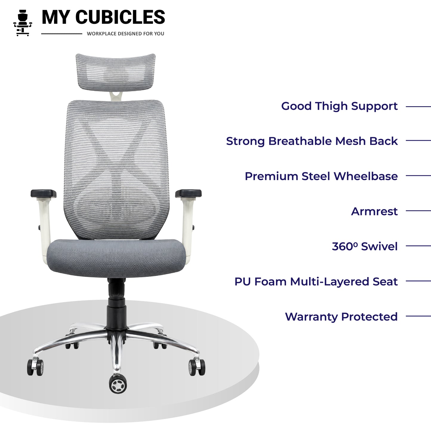 Lunar Grey Office Computer Chair for Home - All Features View