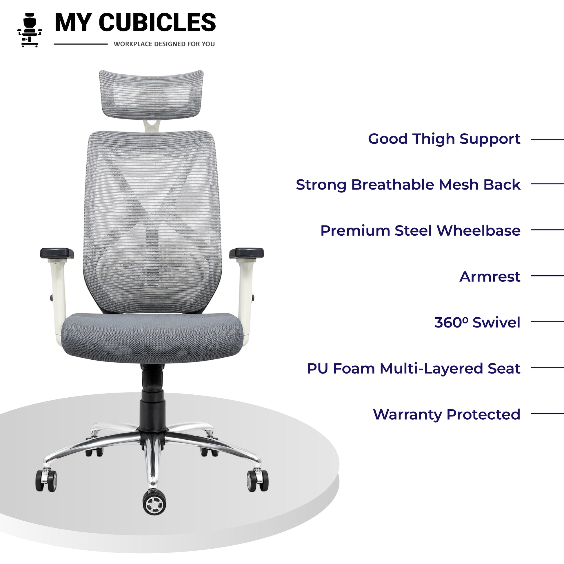 Lunar Grey Office Computer Chair for Home - All Features View