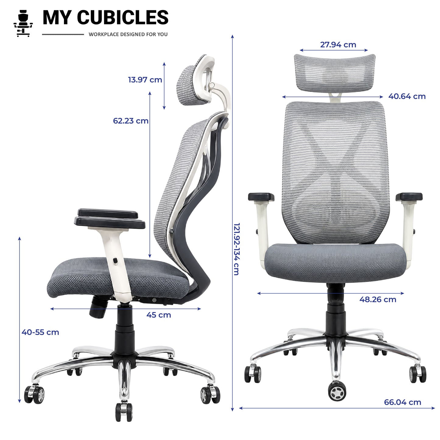 Lunar Grey Office Computer Chair for Home - Dimension View