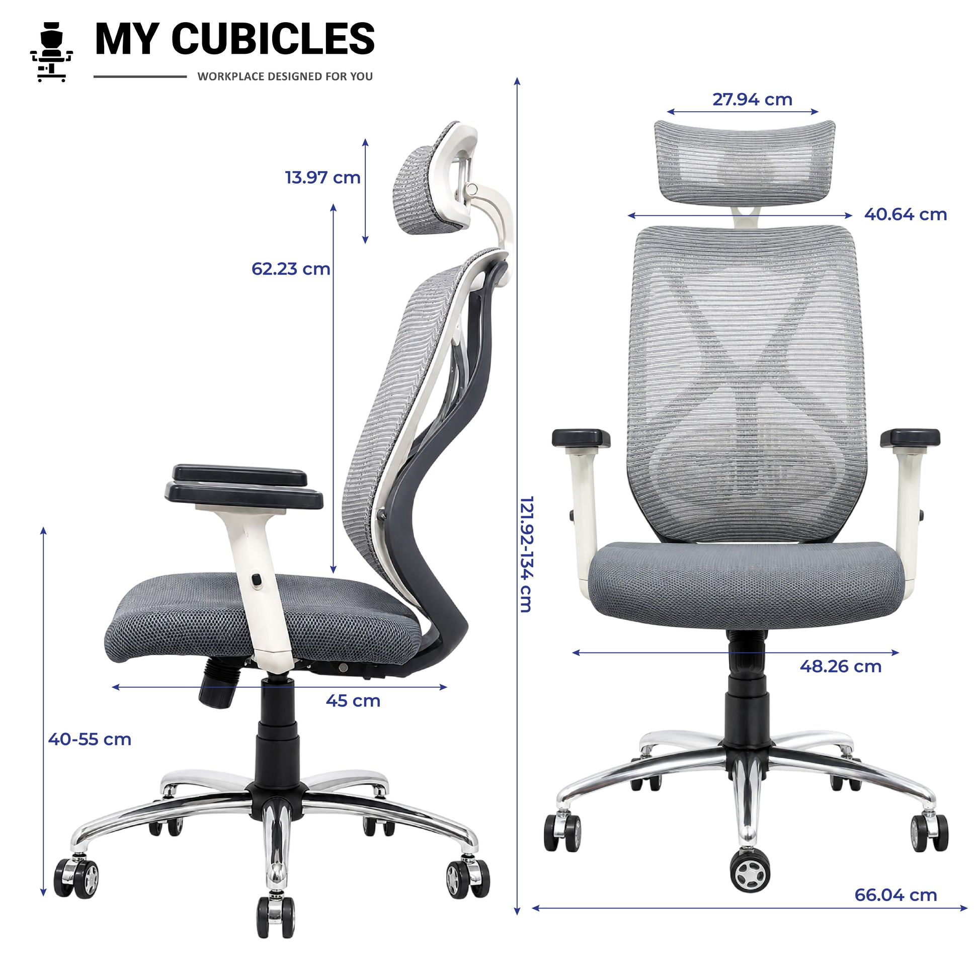 Lunar Grey Office Computer Chair for Home - Dimension View