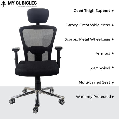 Majesty Black Headrest Office Ergonomic Chair with Scorpio Base