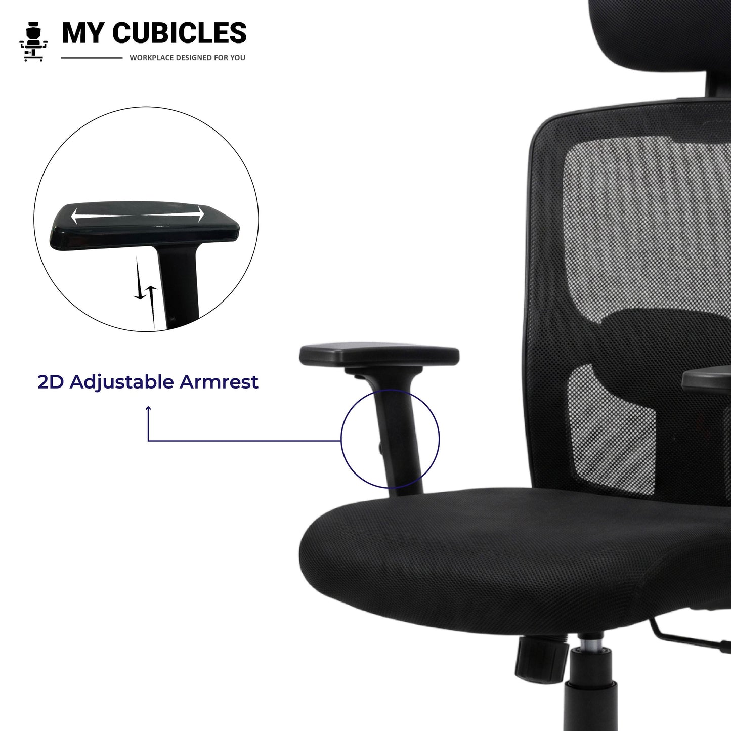 Black Jazz High Back Ergonomic Executive Office Chair Feature 2D Adjustable Armrest