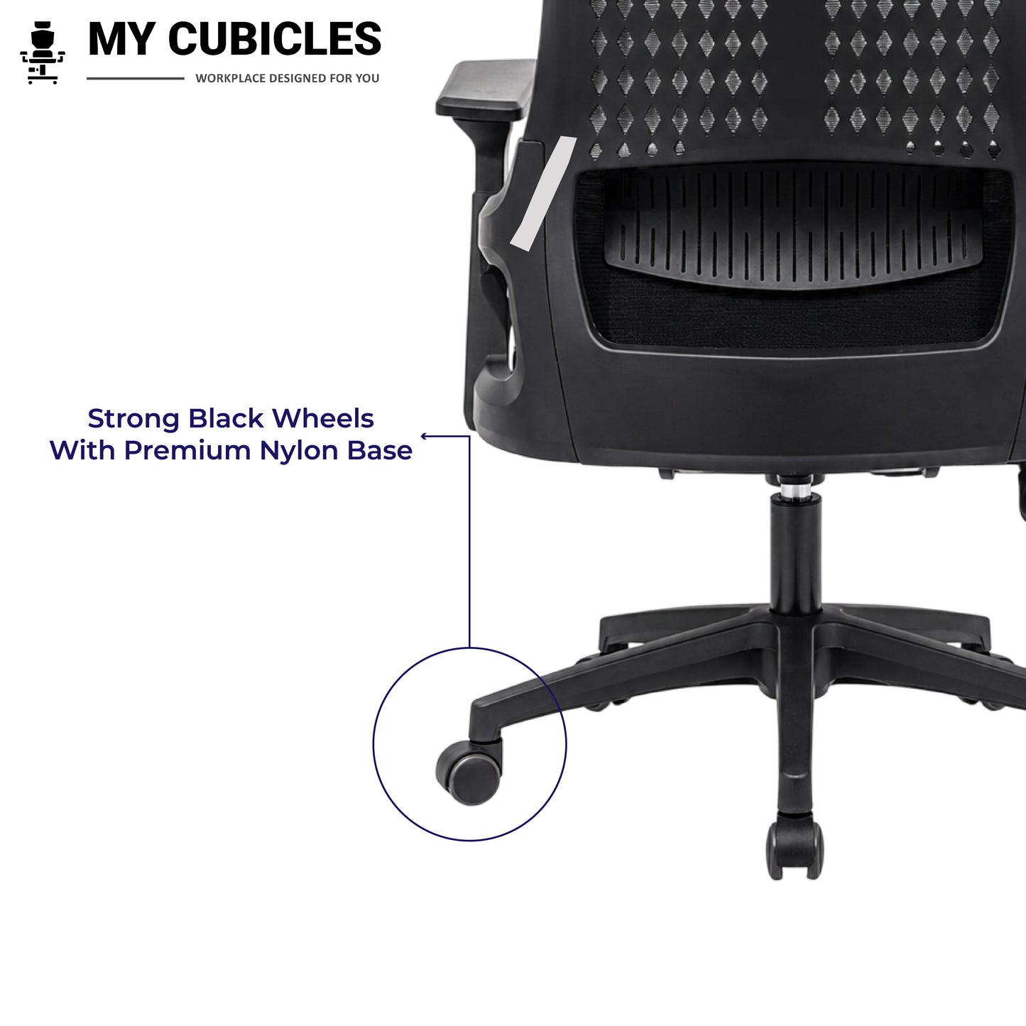 Nova Black High Back Office Chair - Nylon Base View