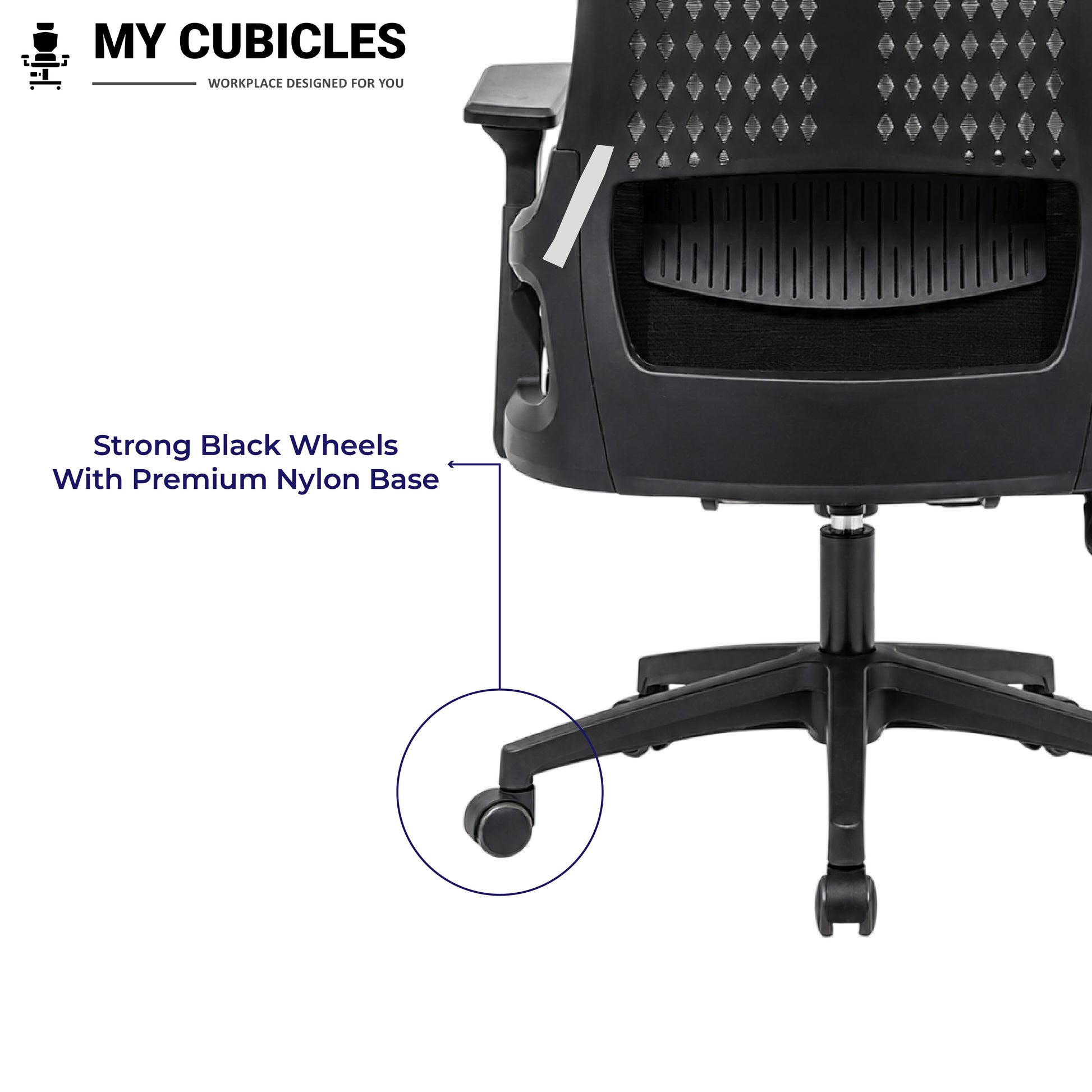 Nova Black High Back Office Chair - Nylon Base View