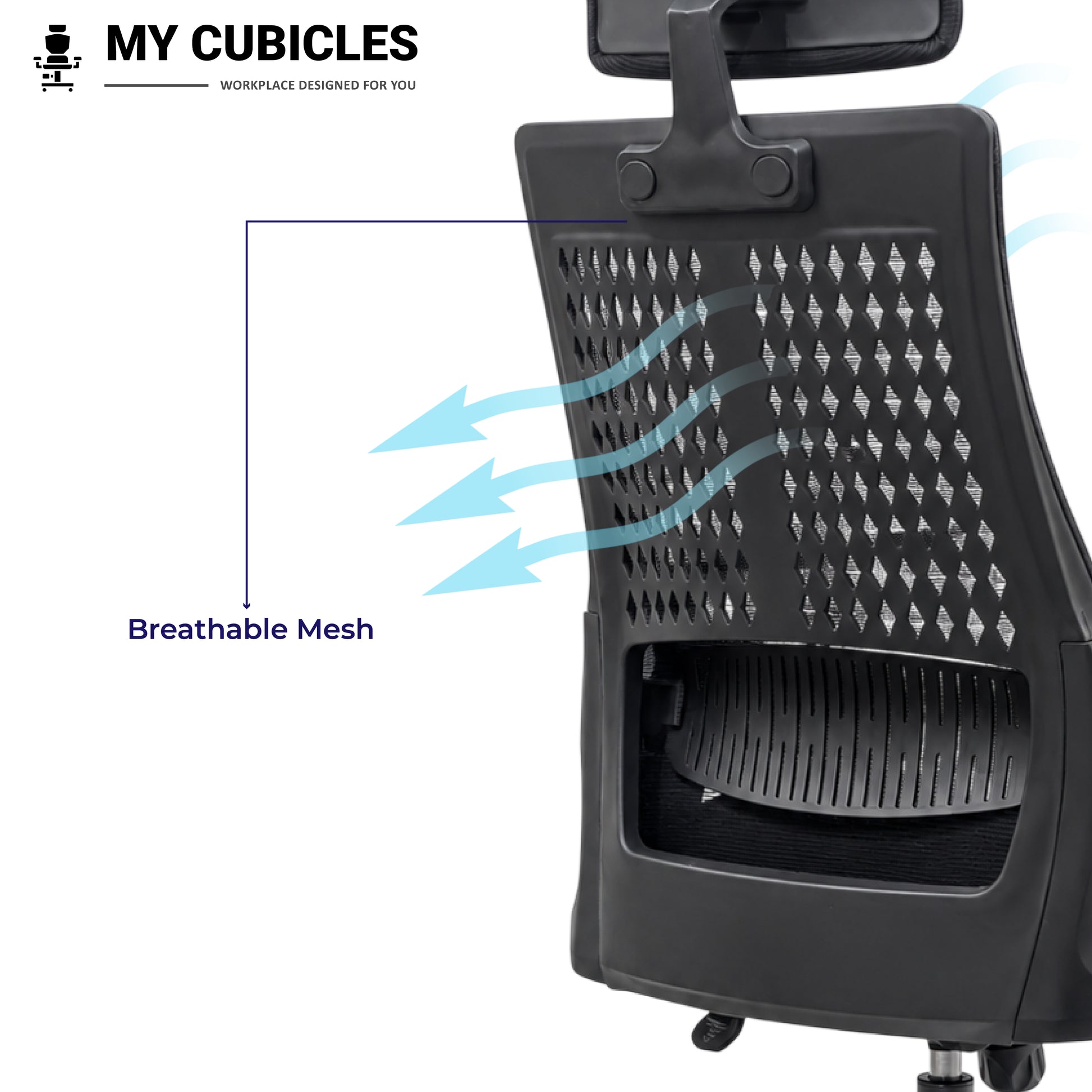 Nova Black High Back Office Chair - Breathable Mesh Back View