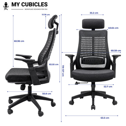 Nova Black High Back Office Chair - Dimension View