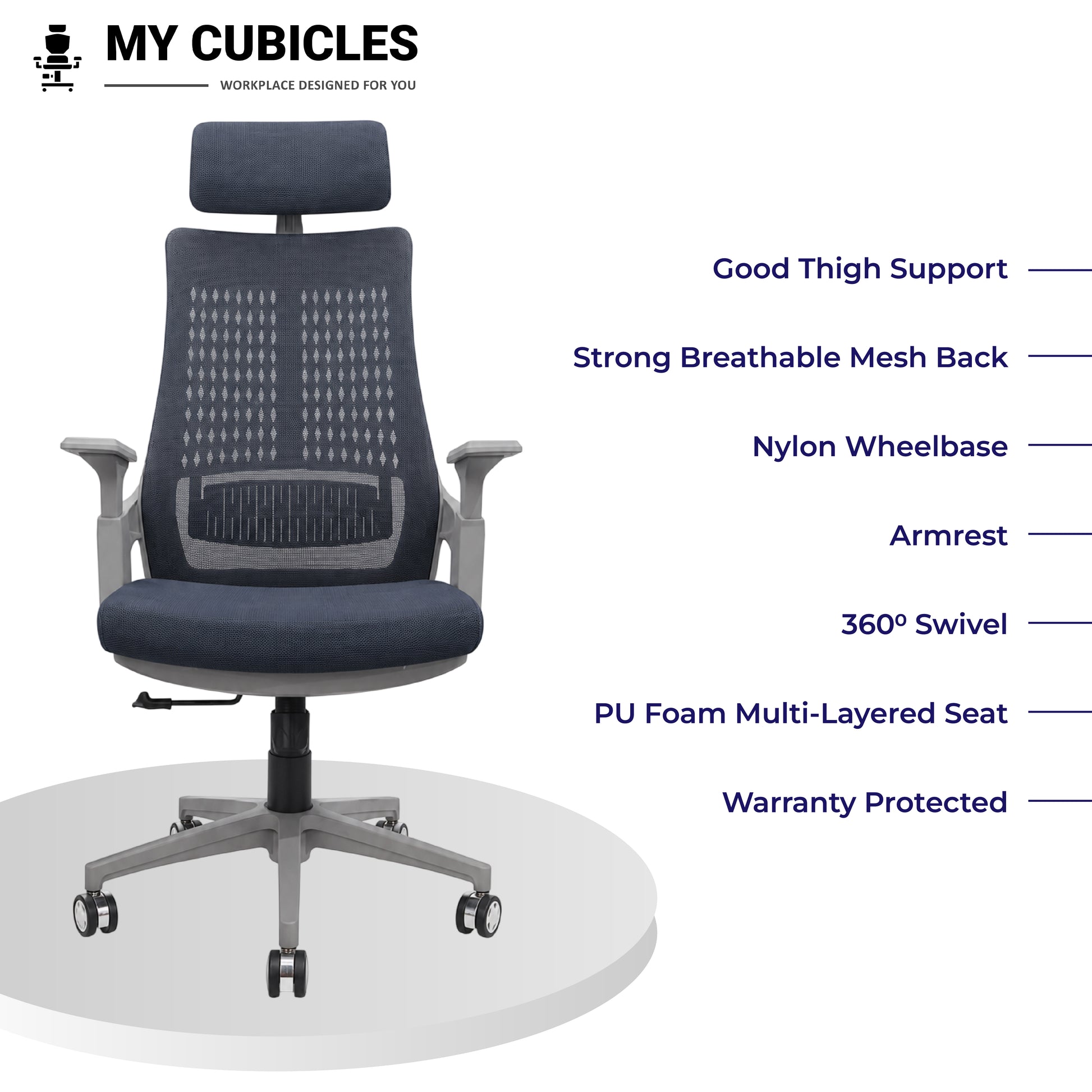 Nova Grey High Back Office Chair - All Features View