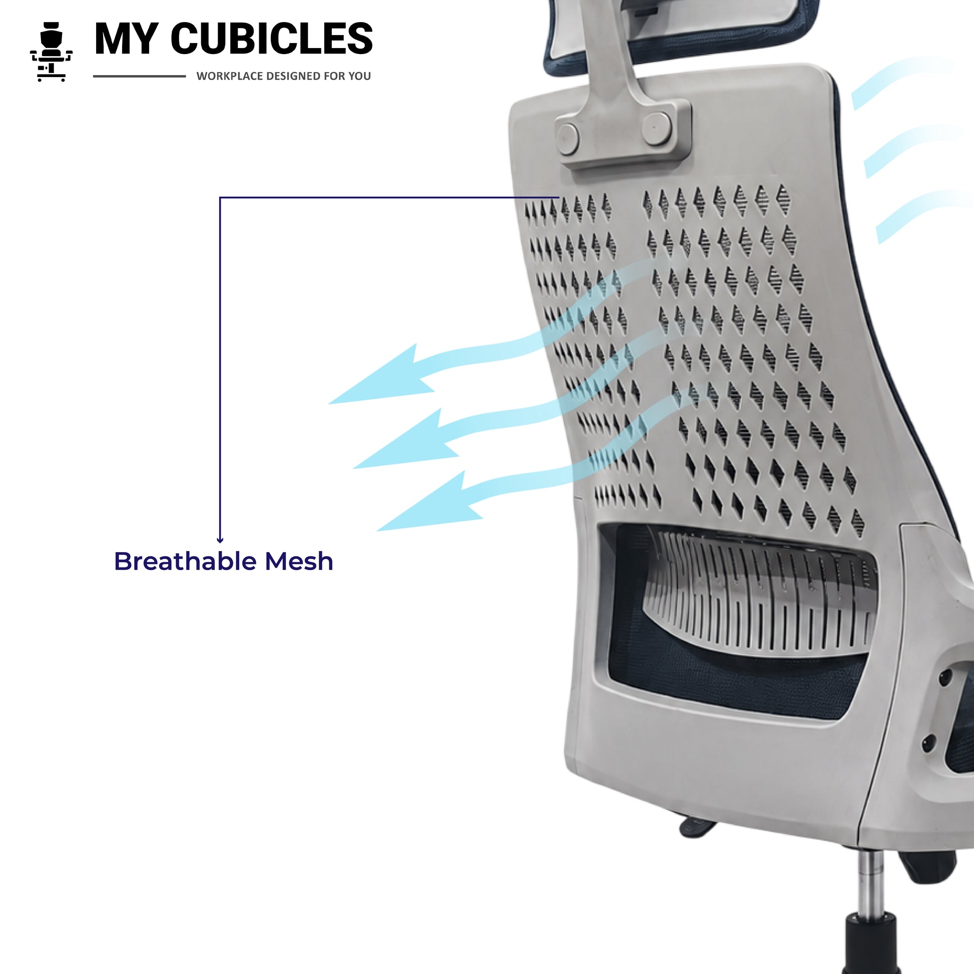 Nova Grey High Back Office Chair - Breathable Mesh Back View