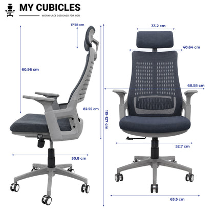 Nova Grey High Back Office Chair - Dimension View