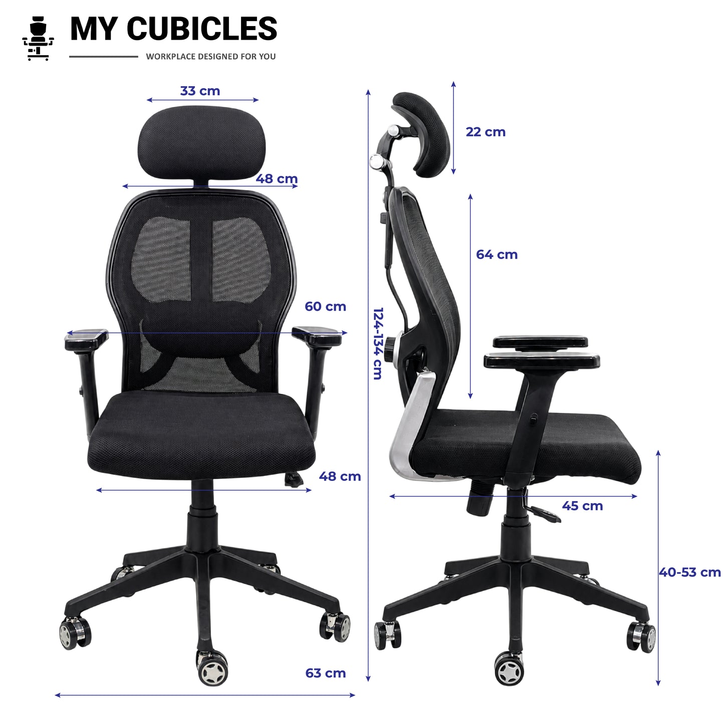 Titan Throne Matrix High Back Office Chair - Dimension View