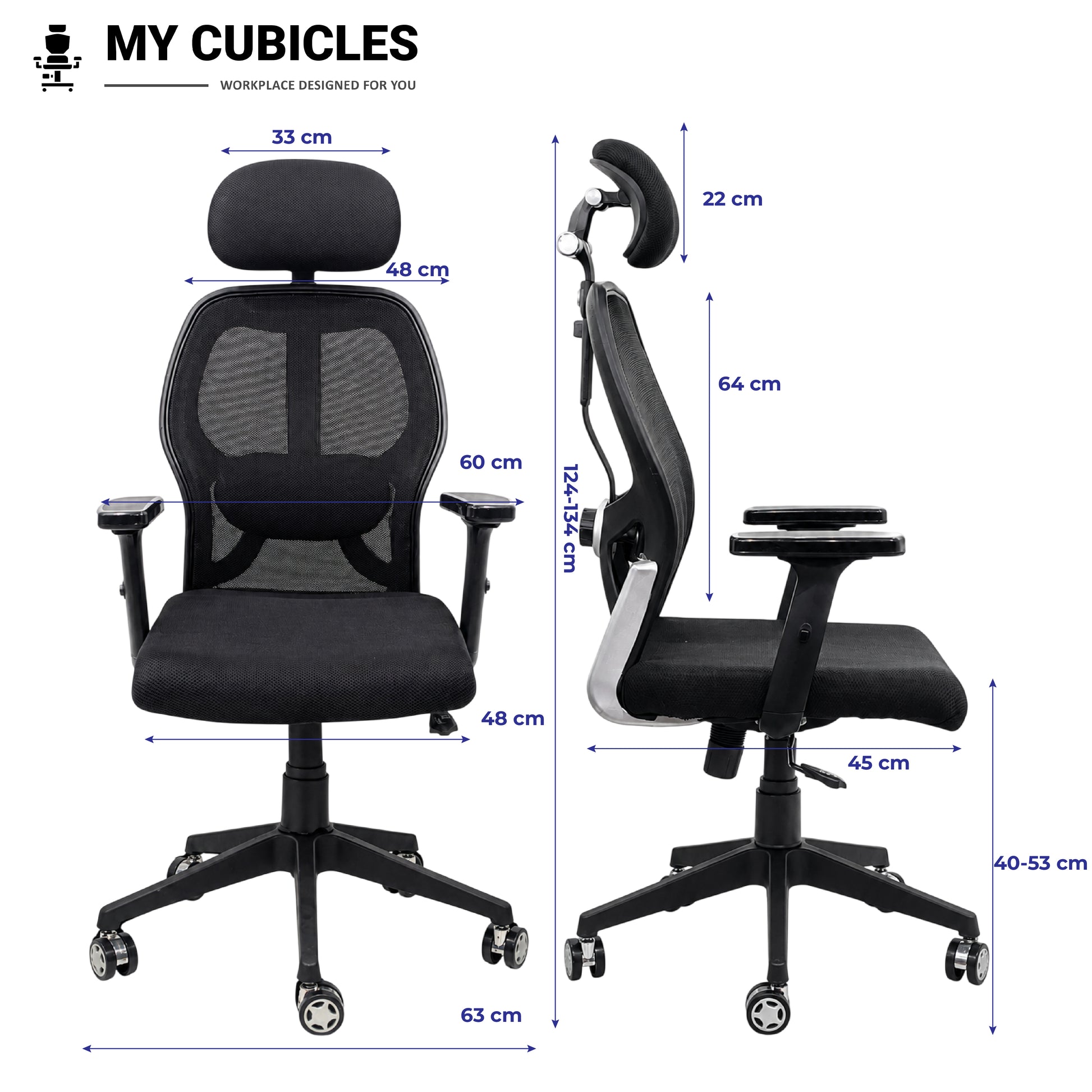 Titan Throne Matrix High Back Office Chair - Dimension View