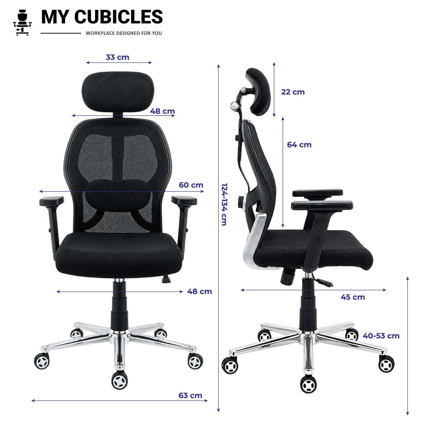 Titan Throne Matrix High Back Office Chair with Scorpio Base - Dimension View