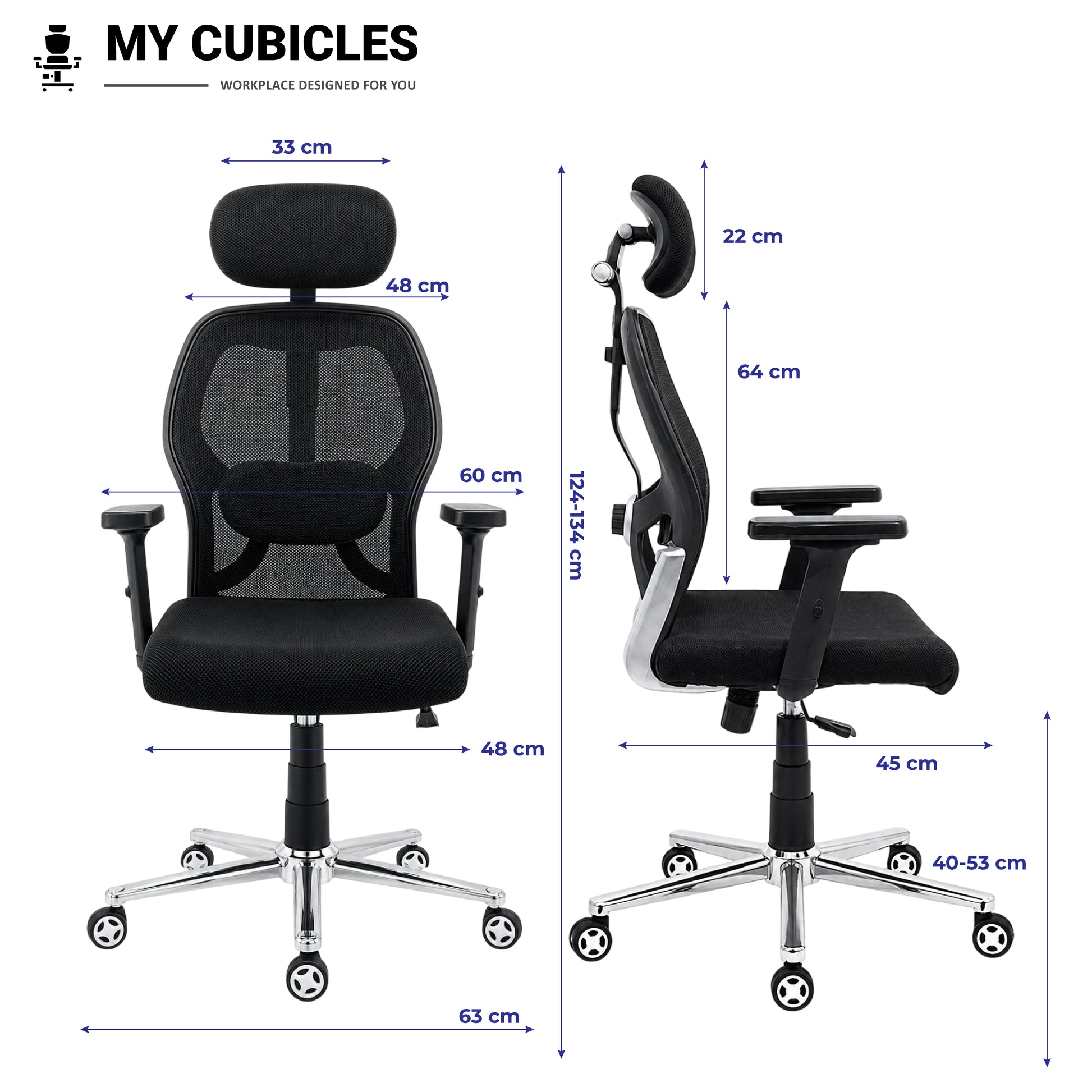 Titan Throne Matrix High Back Office Chair with Scorpio Base - Dimension View