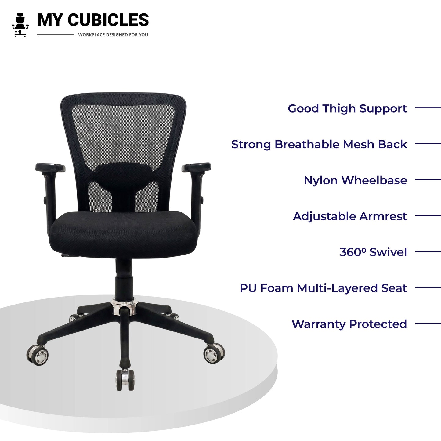 AeroFlex Black Mesh Low Back Office Chair | Nylon Base