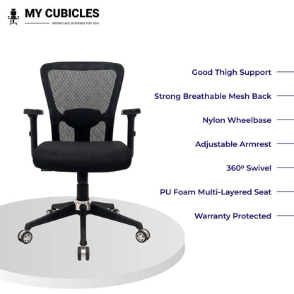 AeroFlex Black Mesh Low Back Office Chair | Nylon Base