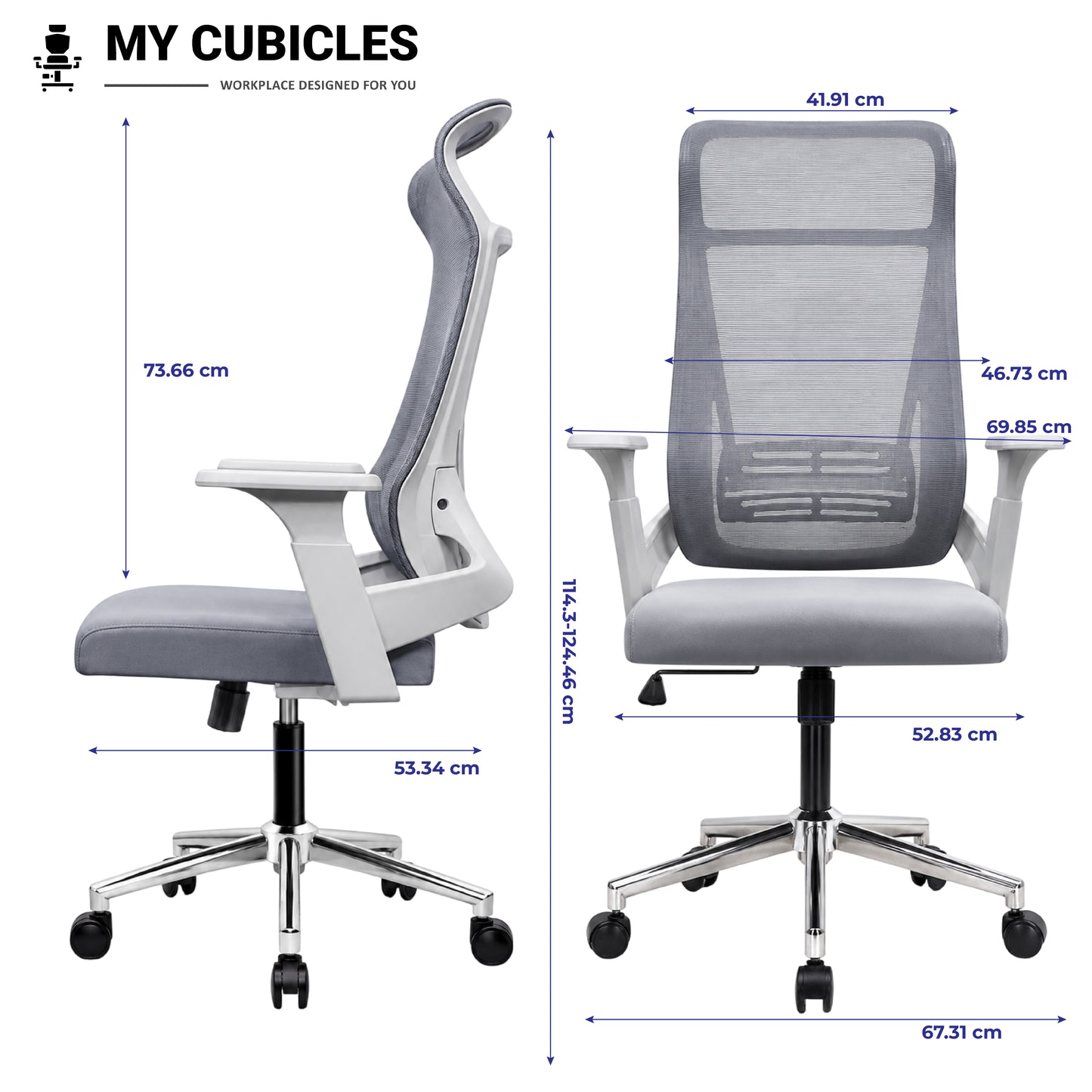 Zeta High Back Office & Study Chair - Dimension View