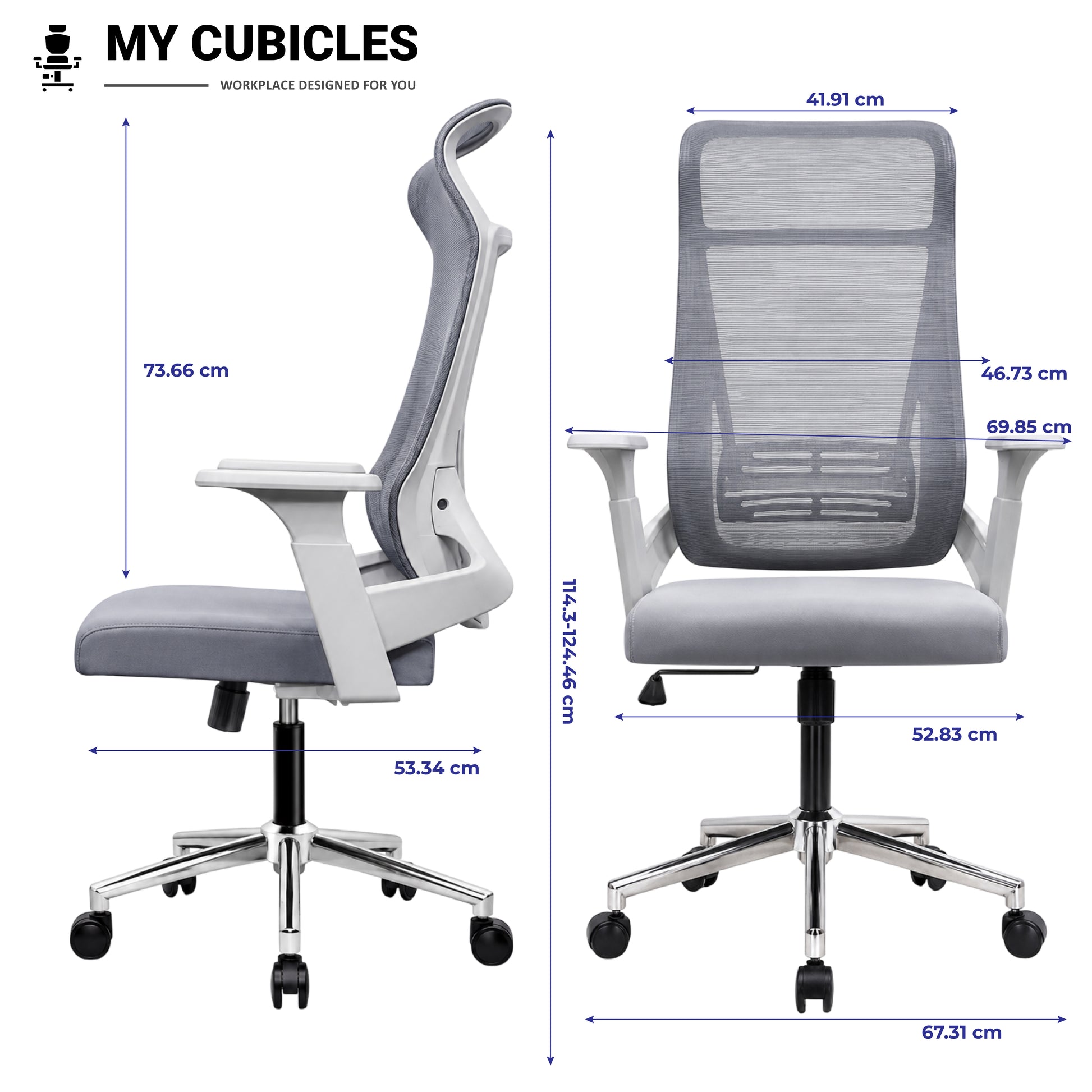 Zeta High Back Office & Study Chair - Dimension View