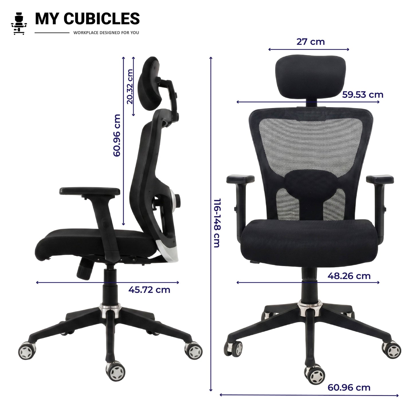 Black Jazz High Back Ergonomic Executive Office Chair Dimension