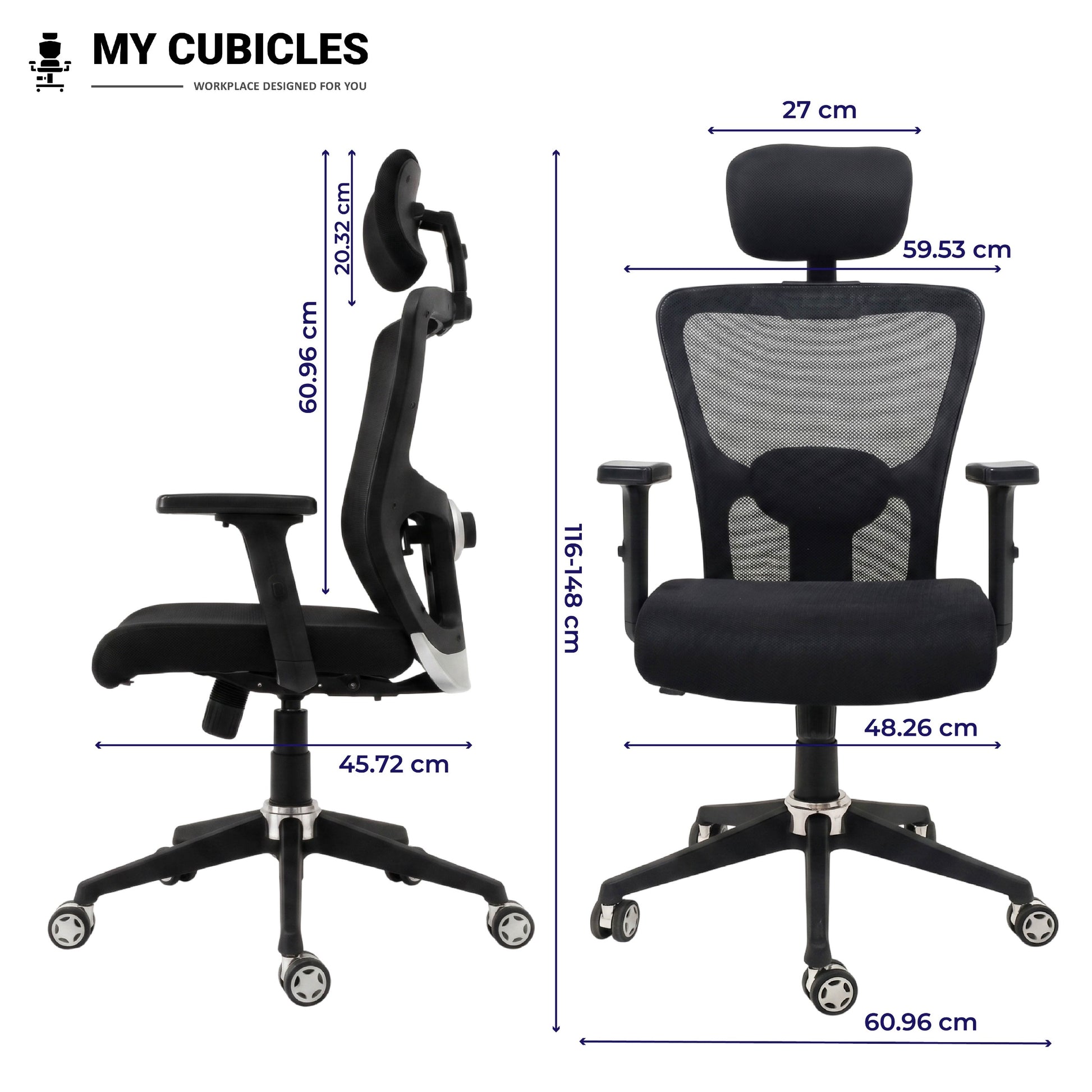 Black Jazz High Back Ergonomic Executive Office Chair Dimension