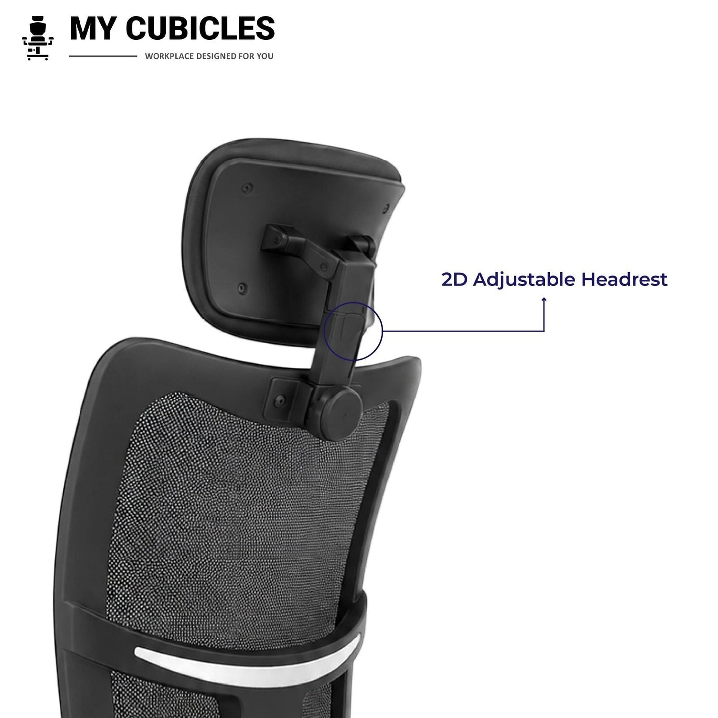 My Cubicles Aligna Brio high back office chair featuring a black mesh backrest and a 2D adjustable headrest