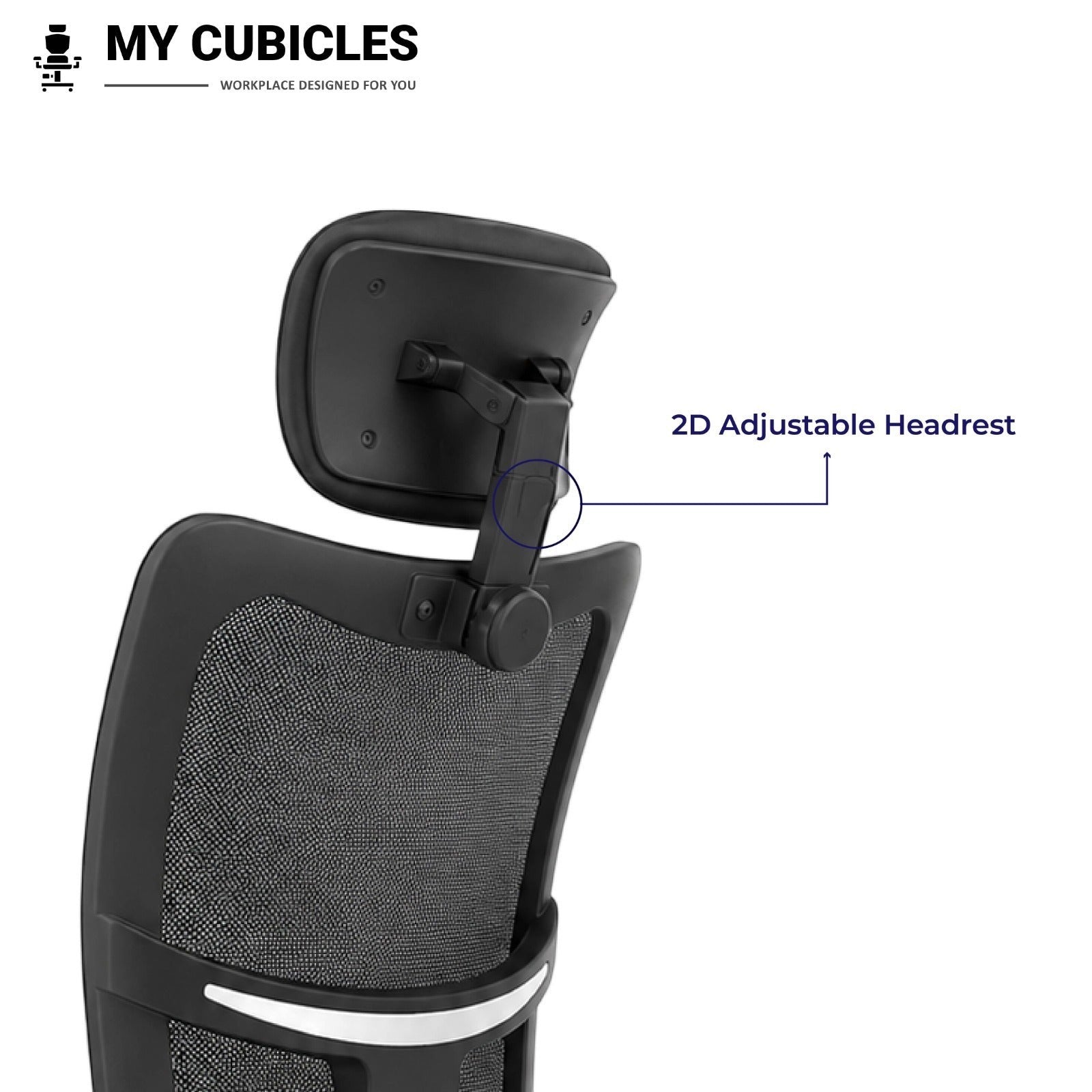 My Cubicles Aligna Brio high back office chair featuring a black mesh backrest and a 2D adjustable headrest