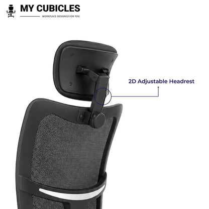 My Cubicles Aligna Brio high back office chair featuring a black mesh backrest and a 2D adjustable headrest
