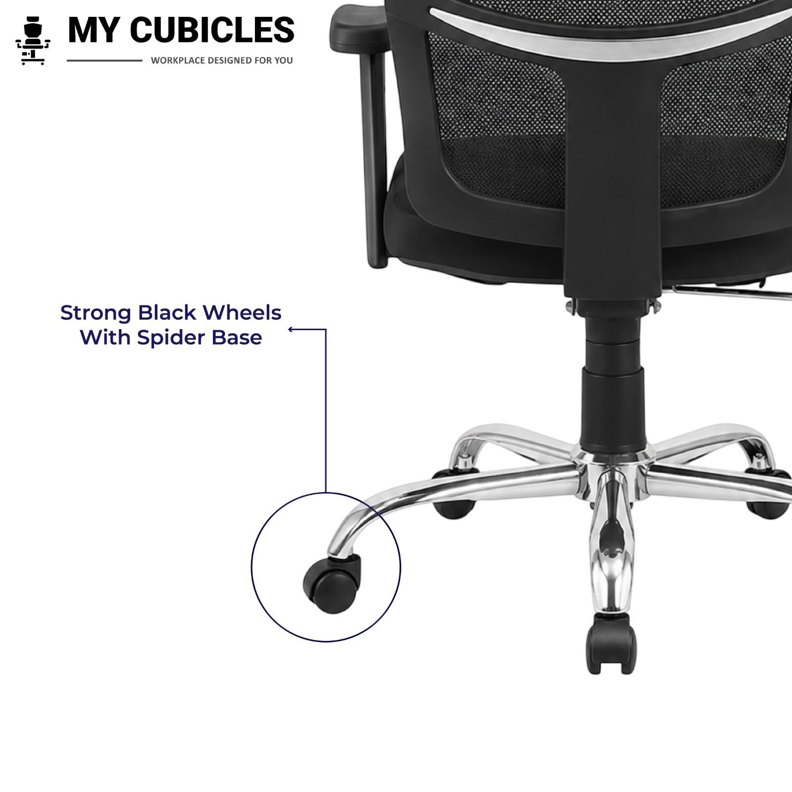 My Cubicles Aligna Brio high back office chair featuring a black mesh backrest and a durable chrome spider base.