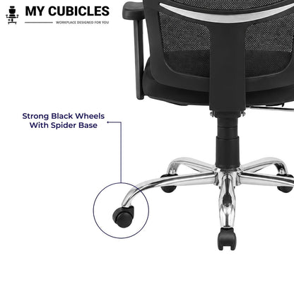 My Cubicles Aligna Brio high back office chair featuring a black mesh backrest and a durable chrome spider base.