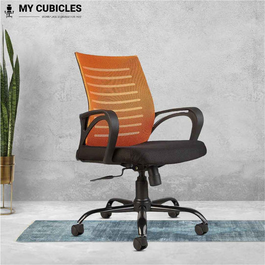 polar orange flow mesh comfort chair by my cubicles